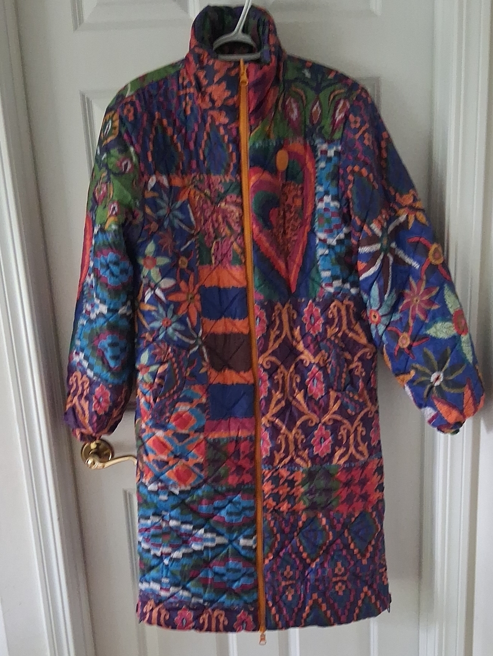 Farm Rio Quilted Multicolor Long Women's Coat - Pink, Purple & Green Size S - Picture 11 of 16